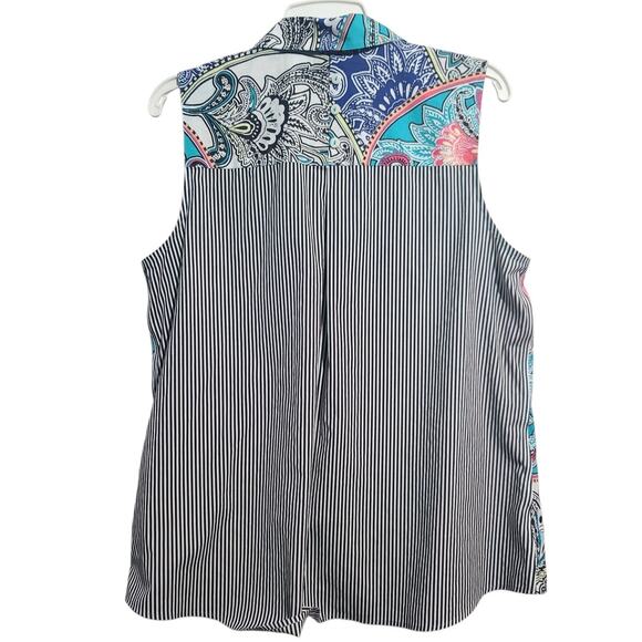 Chico’s Blue Paisley Sleeveless Button Up Top Size 2 (L/12) - Picture 2 of 5